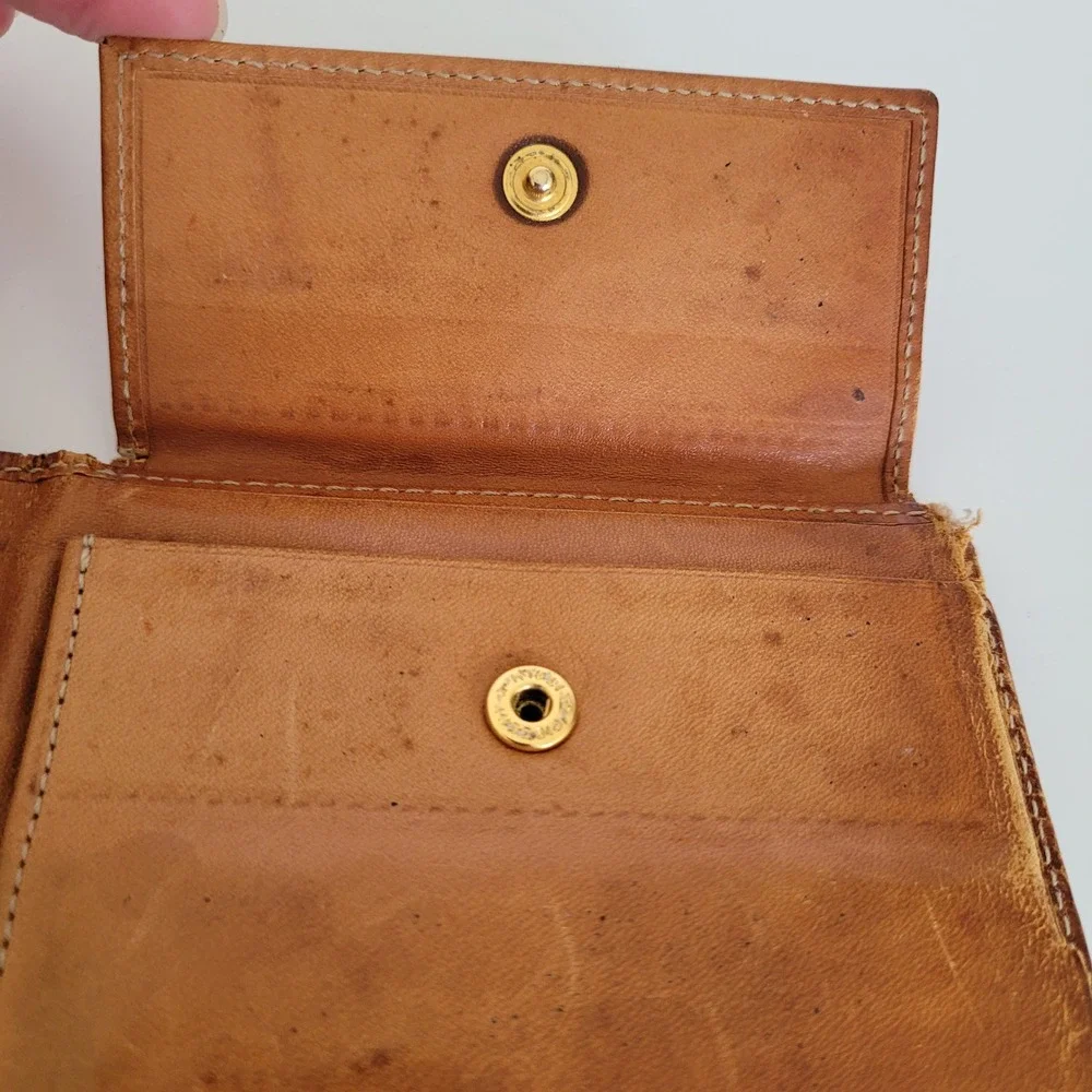 Celine Vintage Macadam Triomphe Bifold Wallet Brown Canvas Leather Italy M/96